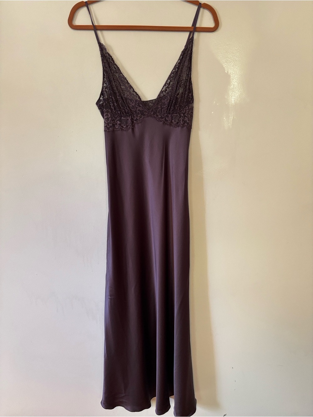 NWT Christine Vancouver Silk Lace Nightgown Aubergine Purple Med Neiman Marcus